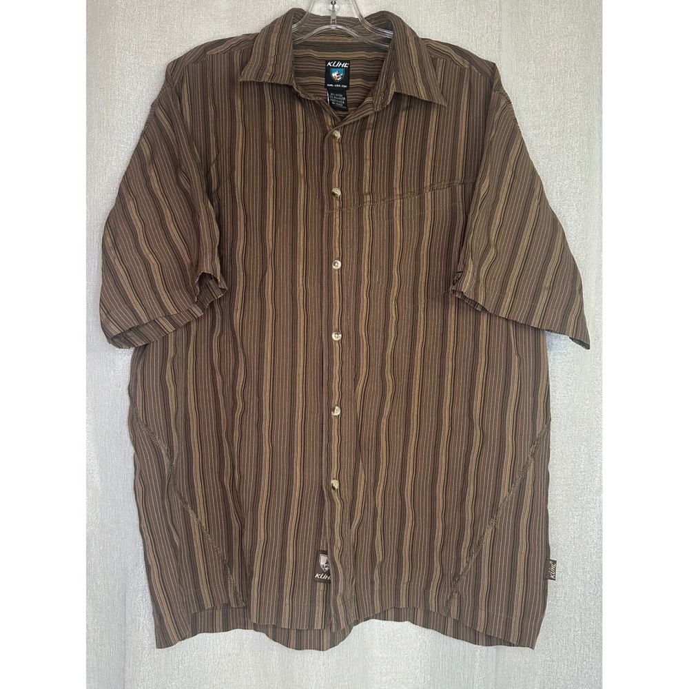 Kuhl‎ Striped Button Up Short Sleeve Casual Shirt Brown Mens XL